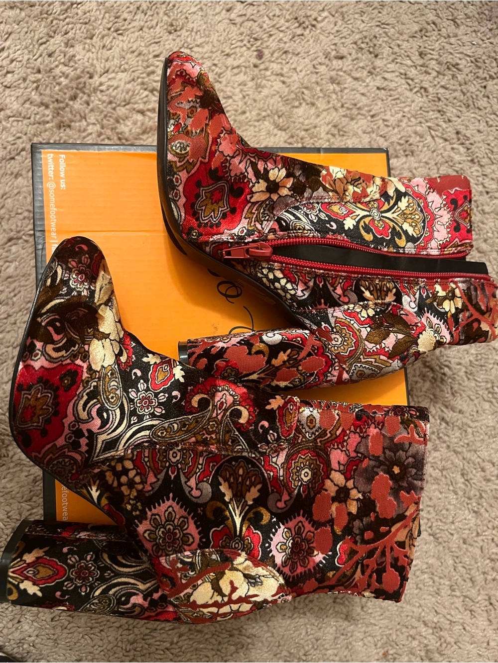 Vibrant Floral Paisley Ankle Boots - Red Multi